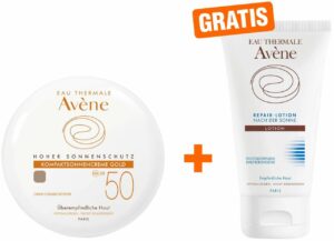 Avene Kompaktsonnencreme SPF 50 Gold 10 g Creme + gratis Repair - Lotion nach der Sonne 50 ml