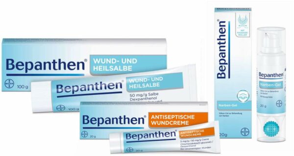 Bepanthen Wund - und Heilsalbe 100 g + Antiseptische Wundcreme 20 g + Narbengel mit Massageroller 20 g