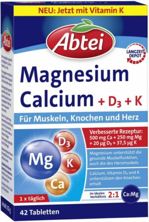 Abtei Magnesium Calcium + D3 + K 42 Tabletten