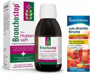 Bronchostop Sine Hustensaft 200 ml + gratis Acerola - Kirsche zfr. 10 Beutel