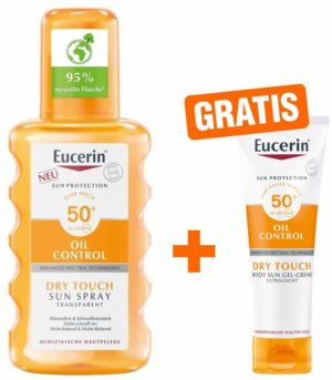 Eucerin Sun Oil Control Transparent Spray LSF 50+ 200 ml + gratis Body LSF50 50 ml Gel-Creme