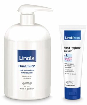 Linola Hautmilch im Spender 500 ml + gratis Linola sept Hand-Hygiene-Balsam 10 ml