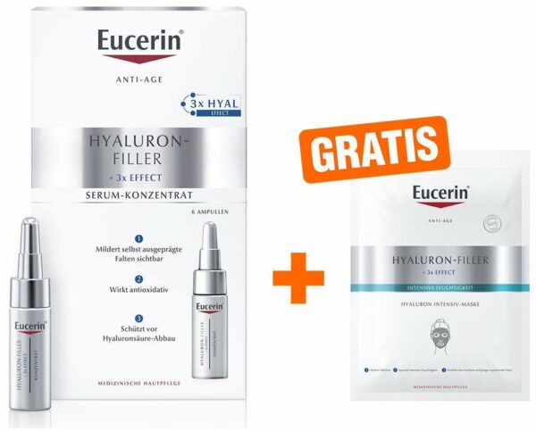 Eucerin Anti Age Hyaluron Filler Serum Ampullen 6 x 5 ml + gratis Anti Age Hyaluron Filler Intensiv Maske