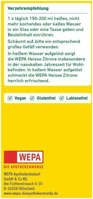 Wepa heisse Zitone + Vitamin C + Calcium zuckerfrei Pulver 10 x 10 g