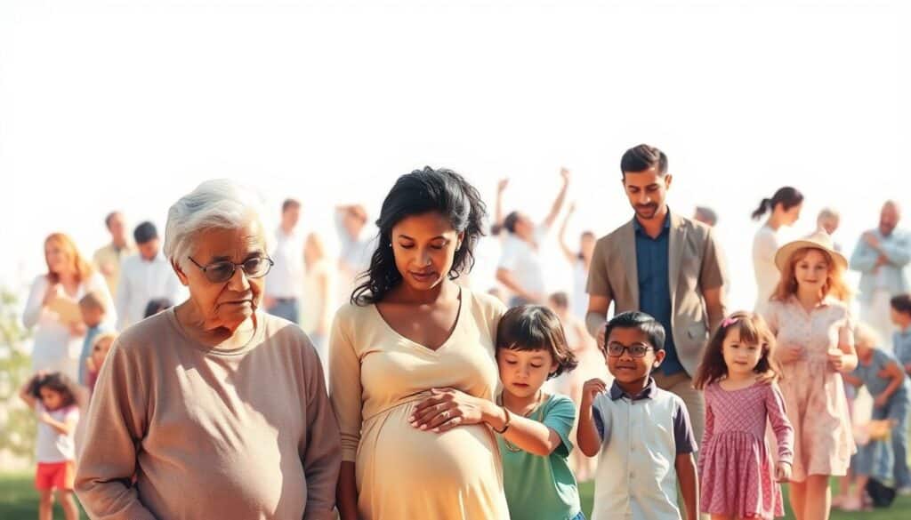 A diverse group of people representing the key demographic risk factors for vitamin D deficiency, depicted in a warm, inviting style. In the foreground, a elderly person, a pregnant woman, and a dark-skinned individual stand together, their faces expressing concern. In the middle ground, children of various ages play and explore, while in the background, office workers, shift workers, and homebound individuals go about their daily lives. Soft, natural lighting illuminates the scene, creating a sense of hope and possibility. The composition emphasizes the universality of this health issue, encouraging the viewer to consider their own risk factors and the importance of addressing vitamin D deficiency.